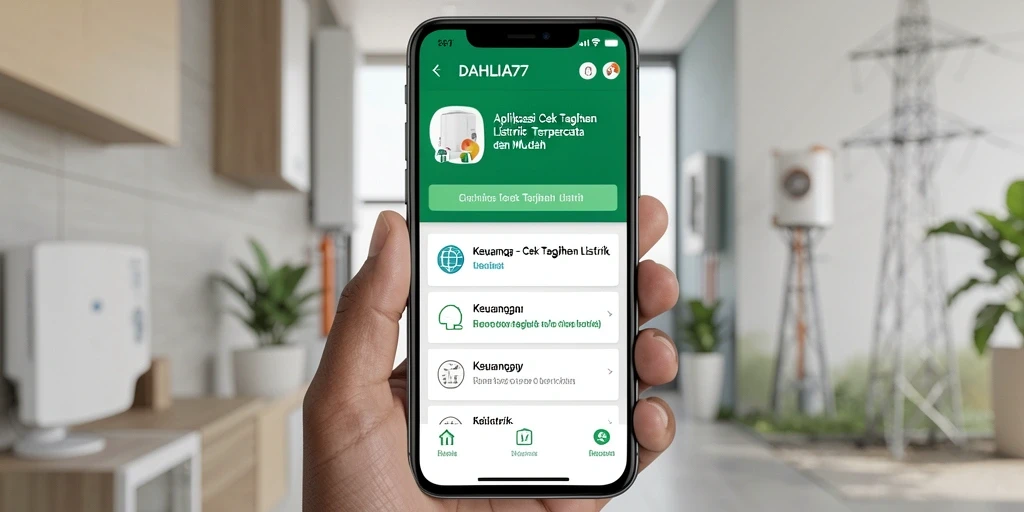 Antarmuka aplikasi DAHLIA77 untuk cek tagihan listrik dengan fitur lengkap.