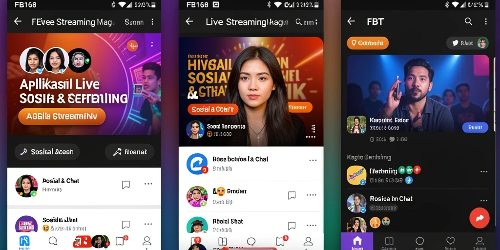 Screenshot aplikasi FB168 menampilkan fitur Live Streaming yang interaktif.