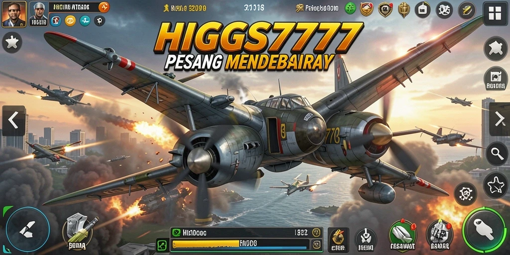 Antarmuka HIGGS777 menampilkan aksi pertempuran pesawat yang mendebarkan.